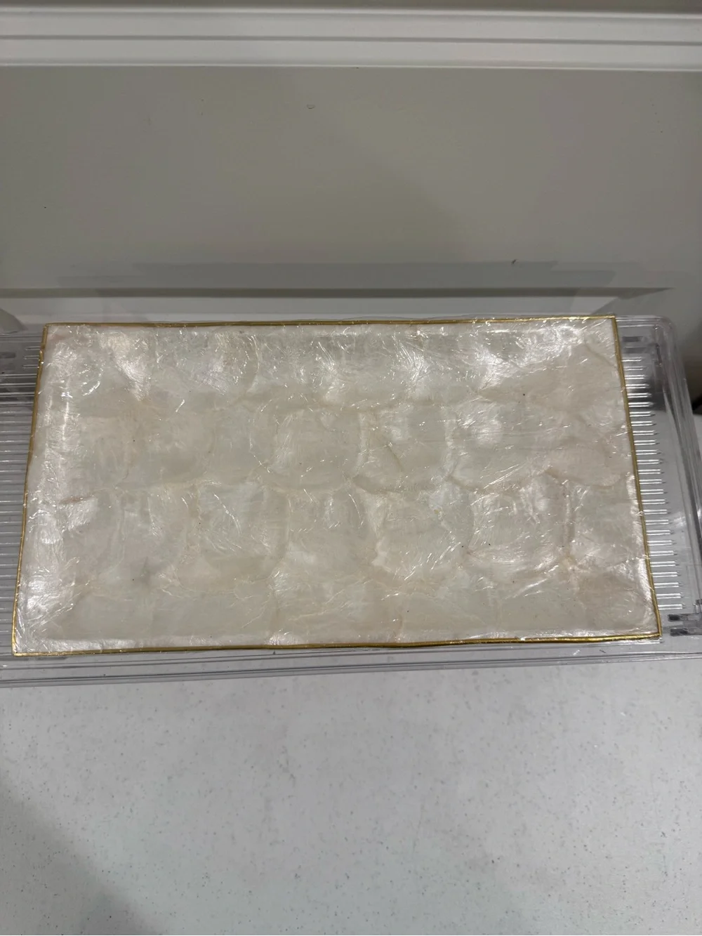 Vintage Elegant Cream Capiz Vanity Tray with Gold Trim ~ 12“ x 7“